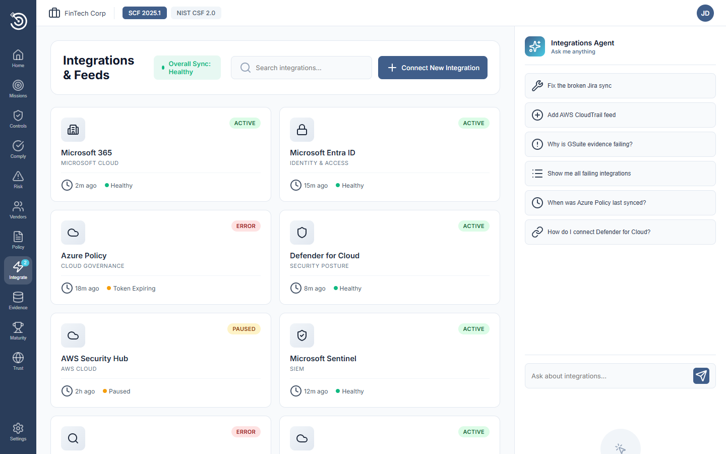 Integrations dashboard